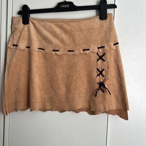 Vintage Y2K 90s faux suede asymmetric lace up mini skirt